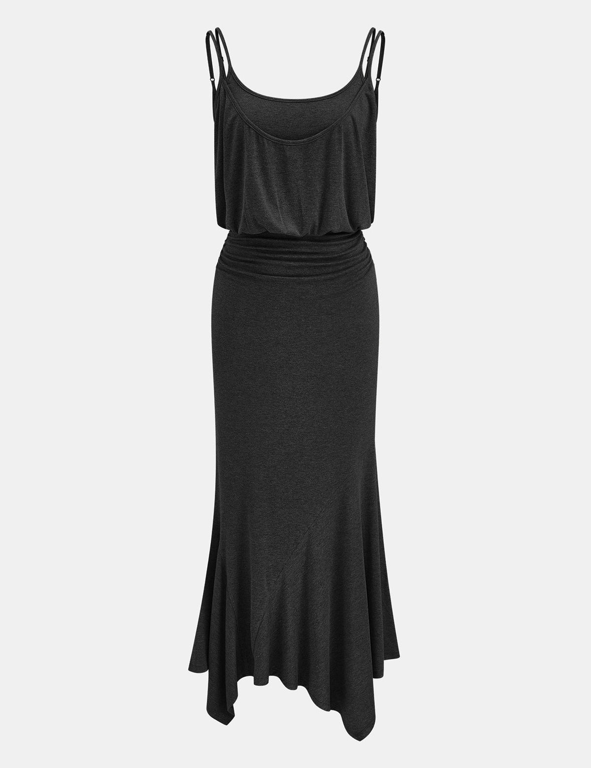 Ruched Asymmetric Cami Maxi Dress
