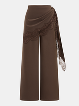 Draped Lace Trim Wide Leg Pants