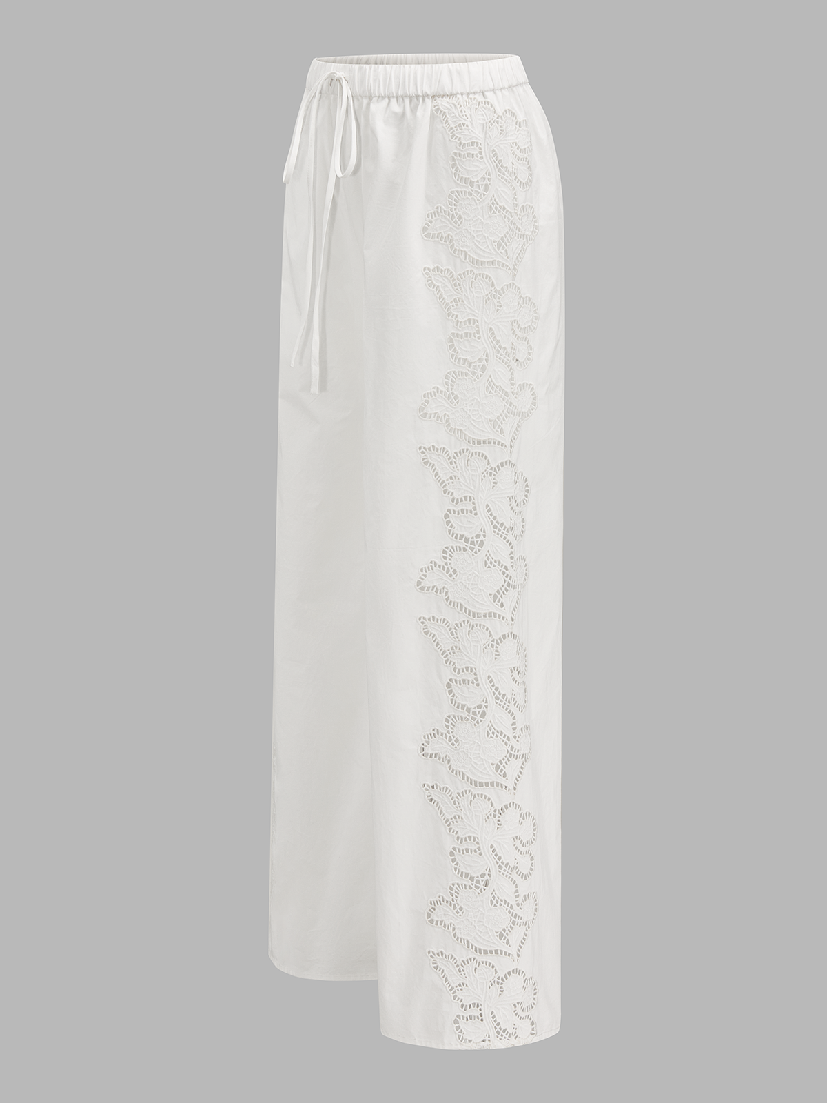 Side Lace Embroidered Cotton Drawstring Pants
