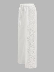 Side Lace Embroidered Cotton Drawstring Pants