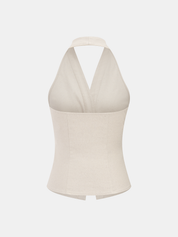 Linen Blend Halter Ruched Top & Pants Set