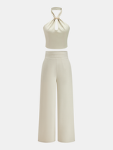 Metal Ring Halter Crop Top & Pants Set