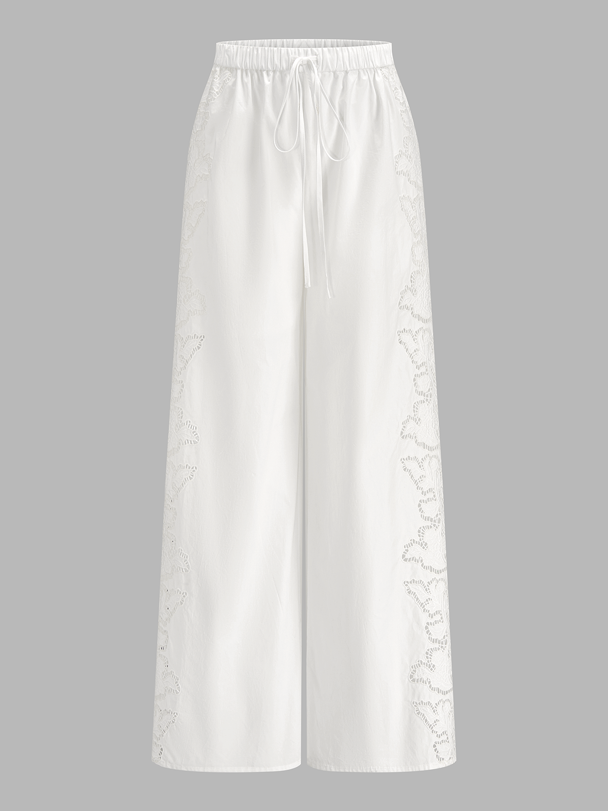 Side Lace Embroidered Cotton Drawstring Pants