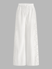 Side Lace Embroidered Cotton Drawstring Pants