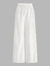 Side Lace Embroidered Cotton Drawstring Pants