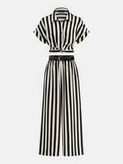 Striped Twisted Shirt & Belted Pants Set