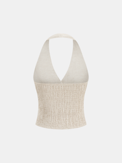 Linen Blend Halter Buttoned Top & Pants Set