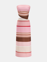 Striped Strapless Asymmetric Top & Skirt Set