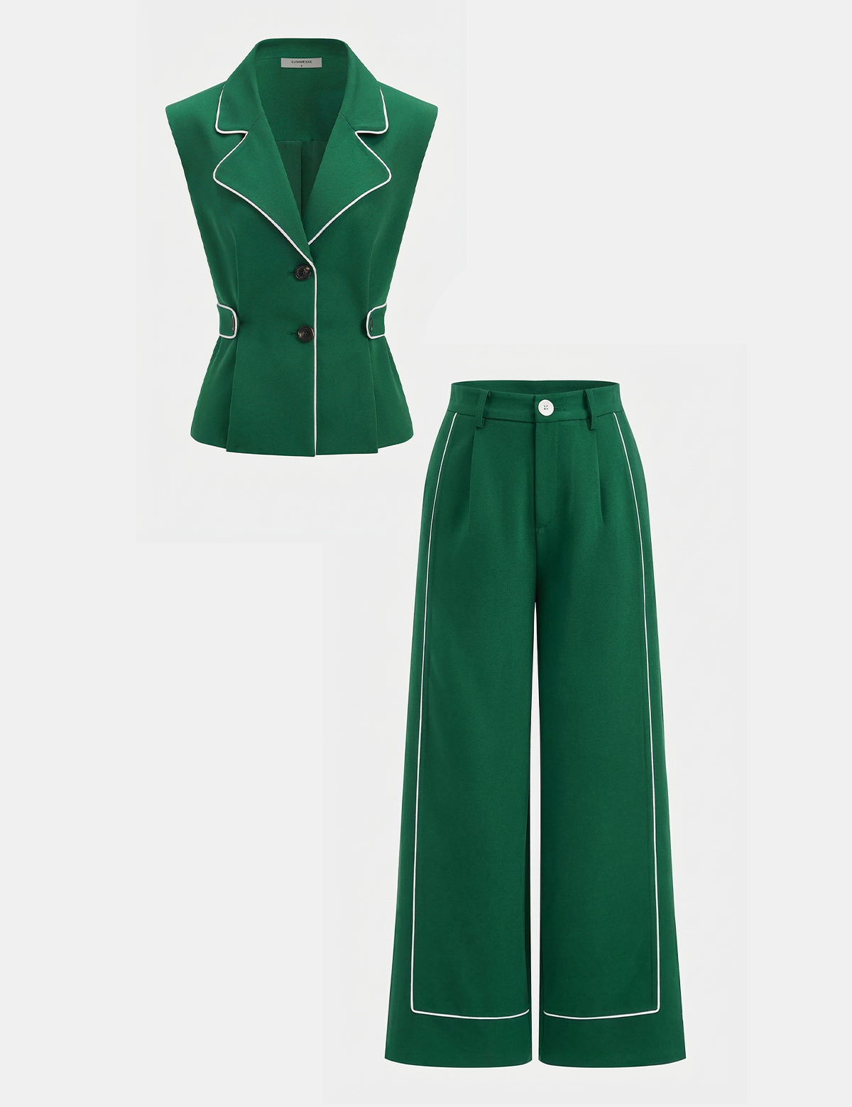 Contrast Trim Blazer Vest & Pants Set