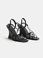 Strappy Square Toe Wedge Sandals