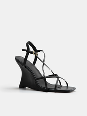 Strappy Square Toe Wedge Sandals
