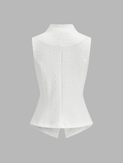 Textured Stand Collar Button Front Vest