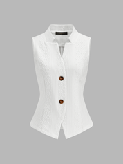 Textured Stand Collar Button Front Vest