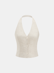 Linen Blend Halter Buttoned Top & Pants Set