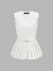 Belted Sleeveless Pleated Peplum Top