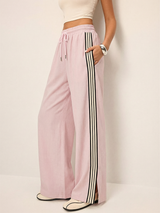 Cotton Linen Striped Split Drawstring Pants