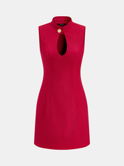 Mandarin Collar Keyhole Bodycon Mini Dress