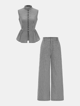 Gingham Cotton Sleeveless Peplum Top & Pants Set