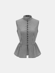 Gingham Cotton Sleeveless Peplum Top & Pants Set