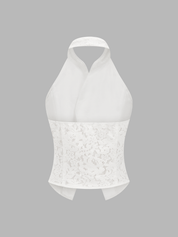 Lace Frog Button Halter Top