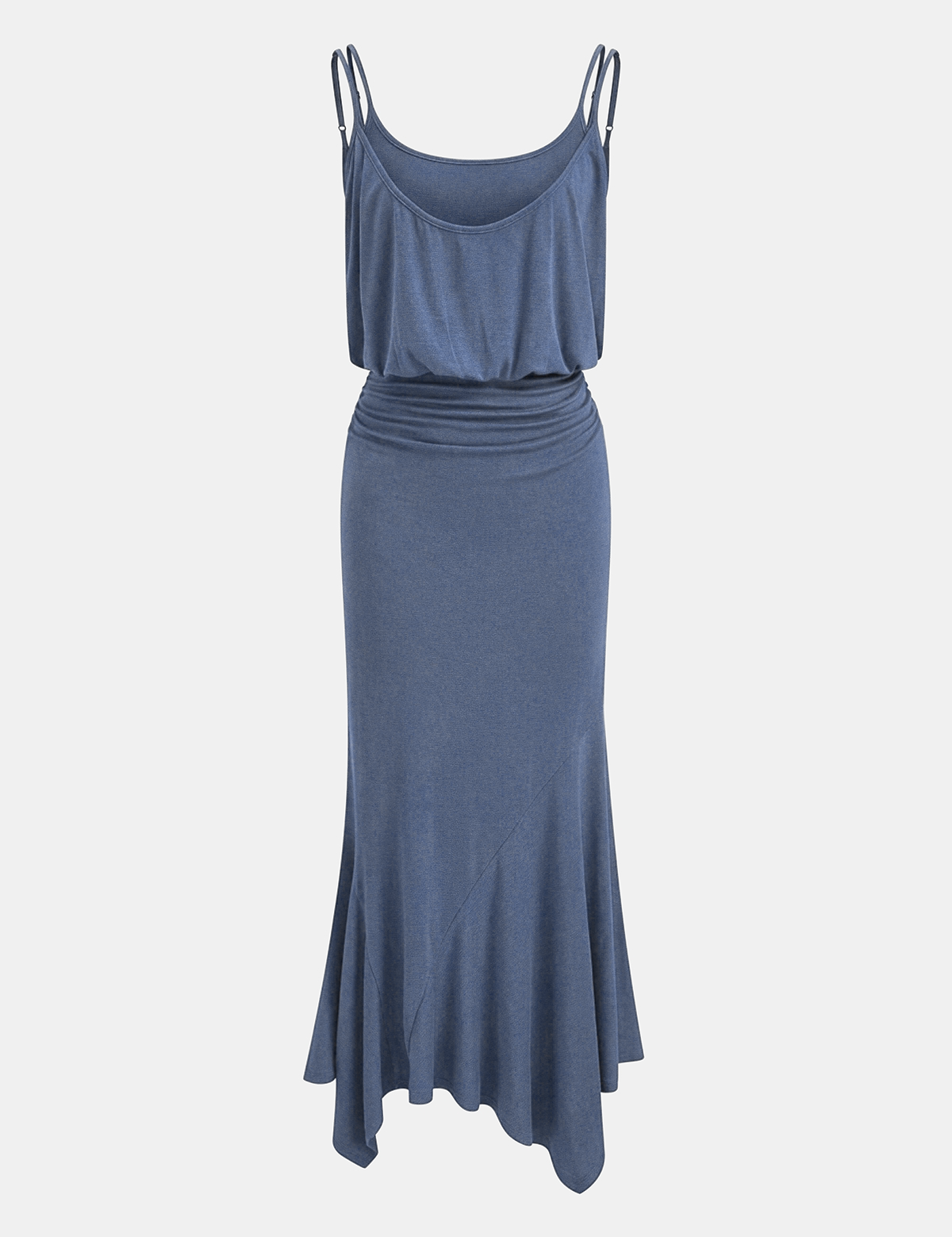 Ruched Asymmetric Cami Maxi Dress