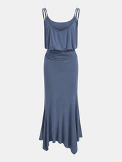 Ruched Asymmetric Cami Maxi Dress