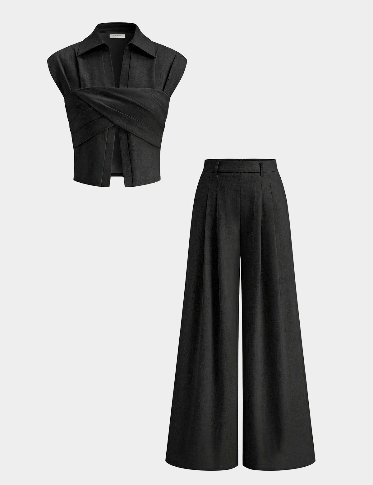 Cotton Linen Wrap Top & Pleated Pants Set