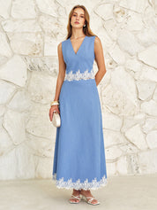Lace Trim V-Neck Top & Maxi Skirt Set