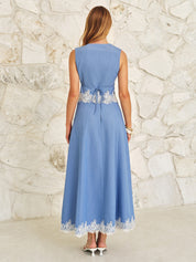 Lace Trim V-Neck Top & Maxi Skirt Set