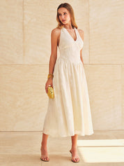 Halter V Neck Jacquard Maxi Dress