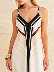 Satin Geometric Stripe Cami Maxi Dress