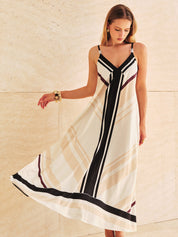 Satin Geometric Stripe Cami Maxi Dress