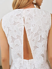 Sleeveless Floral Lace Ruffled Mini Dress