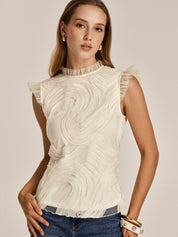 Textured Ruffled Mesh Tank Top