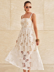 Cotton Patchwork Lace Embroidered Maxi Dress