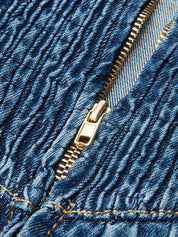 Denim Square Neck Tie Front Midi Dress