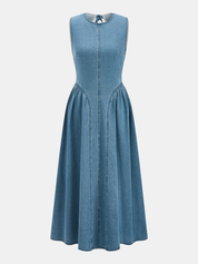 Denim Sleeveless Backless Maxi Dress