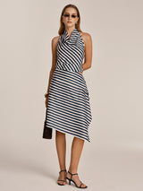 Striped Halter Top & Asymmetrical Midi Skirt Set