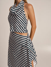 Striped Halter Top & Asymmetrical Midi Skirt Set