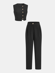Metal Button Sleeveless Top & Pants Set