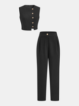 Metal Button Sleeveless Top & Pants Set