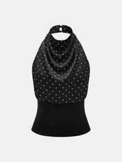 Polka Dot Cowl Neck Halter Tank Top
