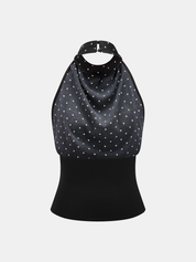 Polka Dot Cowl Neck Halter Tank Top