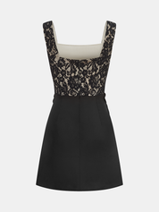 Lace Square Neck Ruched Mini Dress