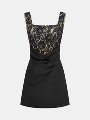 Lace Square Neck Ruched Mini Dress
