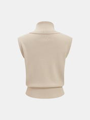 Cowl Neck Sleeveless Ribbed Knit Vest