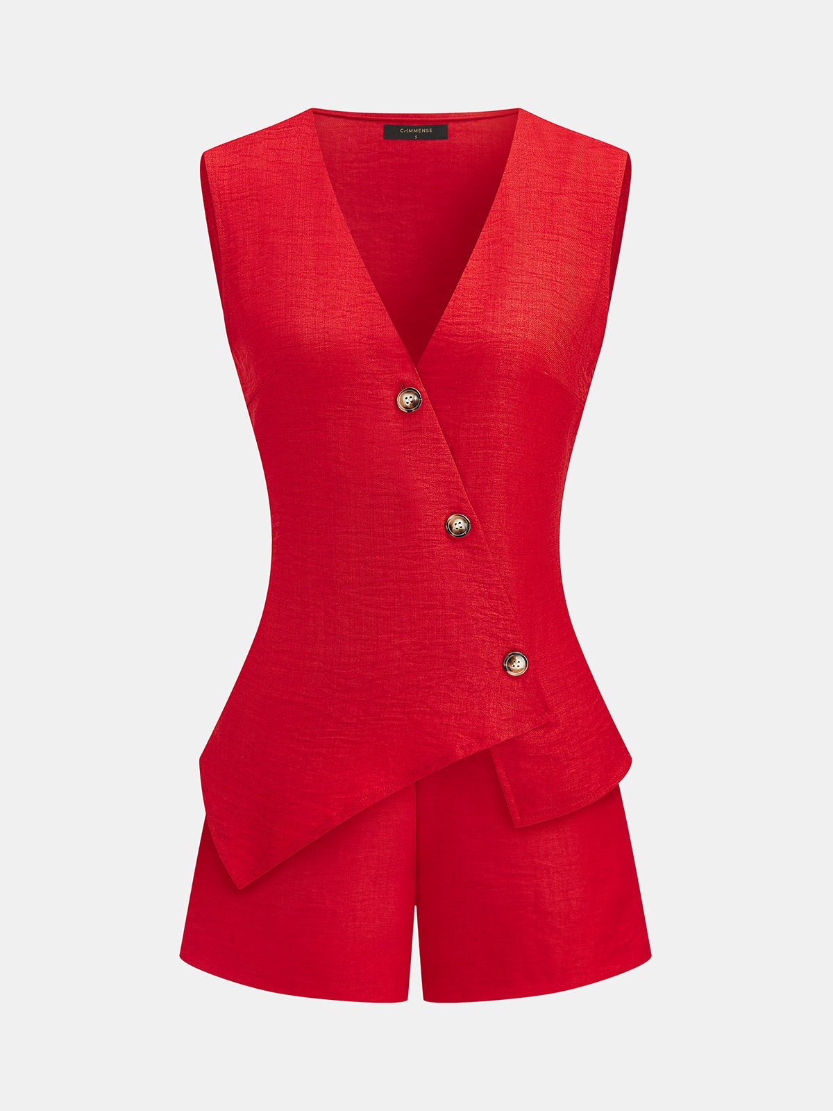 Asymmetrical Button Vest & Shorts Set