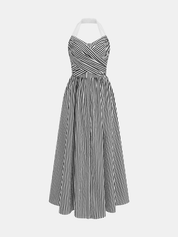 Cotton Striped Halter Maxi Dress