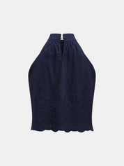 Eyelet Embroidery Top & Tie-Cuff Pants Set