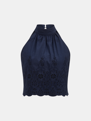 Eyelet Embroidery Top & Tie-Cuff Pants Set